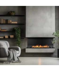 CAMINO BIOETANOLO DA INCASSO AD ANGOLO DIVINA FIRE "TREVI 120" IN ACCIAIO NERO 120X50 CM