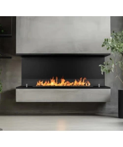 CAMINO BIOETANOLO DA INCASSO AD ANGOLO DIVINA FIRE "TREVI 120" IN ACCIAIO NERO 120X50 CM