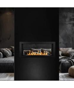 CAMINO BIOETANOLO DA INCASSO 2 LATI DIVINA FIRE "MONTEFALCO 90" IN ACCIAIO NERO 90X15,2X40 CM