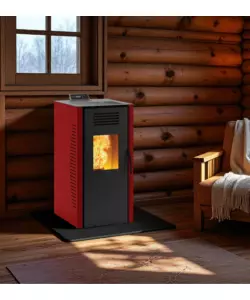 STUFA A PELLET VENTILATA "BURANO PLUS" ROSSO 8 KW CON WI-FI E BLUETOOTH