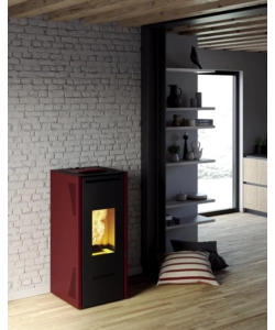 STUFA A PELLET CANALIZZATA E VENTILATA INVICTA "TALO PLUS" ROSSO 11,6 KW
