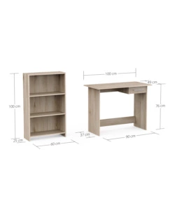 SET SCRIVANIA CON CASSETTO E LIBRERIA 3 RIPIANI ROVERE