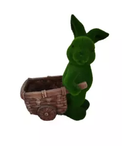 Coniglio con carretto decorativo da giardino EuroGarden rivestito con erba sintetica 32,5x17,5x37 cm