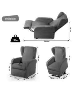 POLTRONA BELLAHOME "STAR" CON RECLINER IN TESSUTO GRIGIO 73X77X106 CM