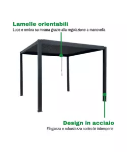 PERGOLA BIOCLIMATICA EUROGARDEN "AFRODITE" CON APERTURA A MANOVELLA AD ASTA IN ACCIAIO ANTRACITE 3X3X2,5 MT