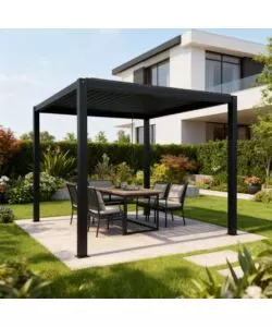 PERGOLA BIOCLIMATICA EUROGARDEN "AFRODITE" CON APERTURA A MANOVELLA AD ASTA IN ACCIAIO ANTRACITE 3X3X2,5 MT