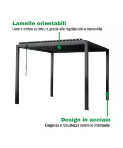 PERGOLA BIOCLIMATICA EUROGARDEN "AFRODITE" CON APERTURA A MANOVELLA AD ASTA IN ACCIAIO ANTRACITE 3X4X2,5 MT