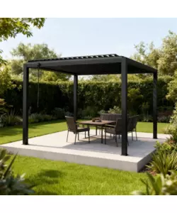 PERGOLA BIOCLIMATICA EUROGARDEN "AFRODITE" CON APERTURA A MANOVELLA AD ASTA IN ACCIAIO ANTRACITE 3X4X2,5 MT