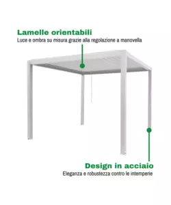 PERGOLA BIOCLIMATICA EUROGARDEN "AFRODITE" CON APERTURA A MANOVELLA AD ASTA IN ACCIAIO BIANCO 3X4X2,5 MT