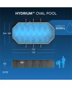 PISCINA FUORI TERRA CON STRUTTURA OVALE BESTWAY "HYDRIUM" GRIGIO SCURO 732X366X132 CM