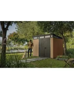 CASETTA DA GIARDINO KETER "PENT 9X7" IN RESINA MARRONE CON PORTA BATTENTE DOPPIA 277X218X226 CM