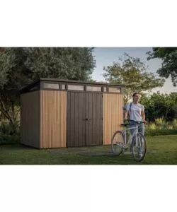 CASETTA DA GIARDINO KETER "PENT 11X7" IN RESINA MARRONE CON PORTA BATTENTE DOPPIA 340X218X246 CM