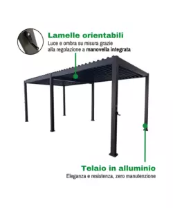 PERGOLA BIOCLIMATICA EUROGARDEN "ATENA" CON APERTURA A MANOVELLA IN ALLUMINIO ANTRACITE 3X6X2,5 MT