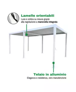 PERGOLA BIOCLIMATICA EUROGARDEN "ATENA" CON APERTURA A MANOVELLA IN ALLUMINIO BIANCO 3X6X2,5 MT