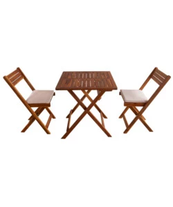 SET DA GIARDINO PIEGHEVOLE EUROGARDEN "GENOVA" IN LEGNO DI ACACIA OLIATA CON CUSCINI IN POLIESTERE 2 SEDUTE E TAVOLO