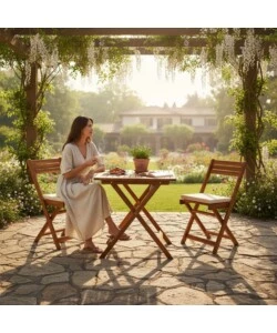 SET DA GIARDINO PIEGHEVOLE EUROGARDEN "GENOVA" IN LEGNO DI ACACIA OLIATA 2 SEDUTE E TAVOLO