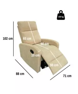 Poltrona BellaHome "Clara" con recliner in tessuto beige 71x88x102 cm