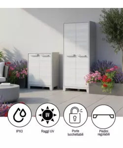 SET 2 ARMADI ALTO E BASSO KETER "MAXIMO" IN POLIPROPILENE GRIGIO 80X44X100/182 CM