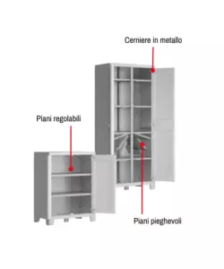 SET 2 ARMADI ALTO E BASSO KETER "MAXIMO" IN POLIPROPILENE GRIGIO 80X44X100/182 CM