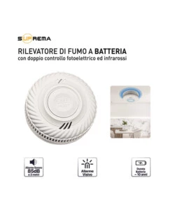 Rilevatore di fumo a batteria con doppio controllo fotoelettrico e a infrarossi