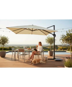 Ombrellone da giardino quadrato con braccio laterale EuroGarden "Top Time" ecrù 3x3 m