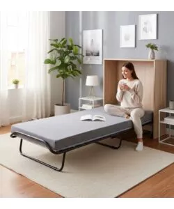 MOBILE LETTO SINGOLO ESTRAIBILE A SCOMPARSA CON RETE E MATERASSO MARRONE 80X190 CM