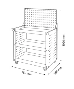 Carrello porta attrezzi 3 ripiani con pannello 75x35x106 cm