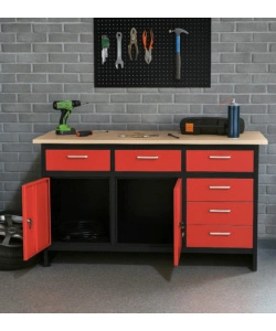 Banco da lavoro con cassetti e ante Essenza in acciaio 150x75x80 cm