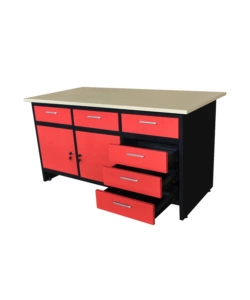 Banco da lavoro con cassetti e ante Essenza in acciaio 150x75x80 cm