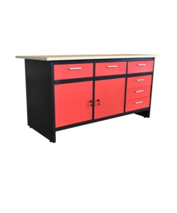 Banco da lavoro con cassetti e ante Essenza in acciaio 150x75x80 cm