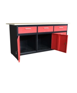 Banco da lavoro con cassetti e ante Essenza in acciaio 150x75x80 cm