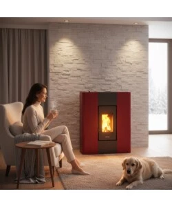 Stufa a pellet ermetica FreePoint "Slim Roxy" bordeaux 6,9 kW