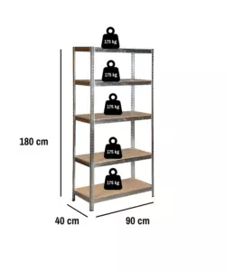 SET 2 SCAFFALI IN METALLO 5 RIPIANI EASY SYSTEM PORTATA 875 KG 90X40X180 CM