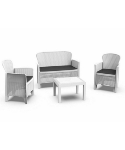 Set da giardino "Jungle" in polipropilene con cuscini bianco 4 sedute e tavolino