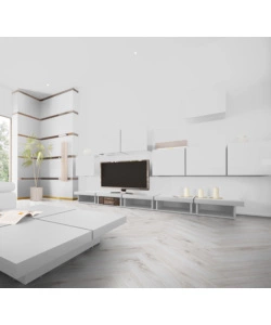 Pavimento laminato bianco rovere "Herringbone" Kimono 8 mm ac4 1,238 mq²