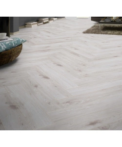 Pavimento laminato bianco rovere "Herringbone" Kimono 8 mm ac4 1,238 mq²