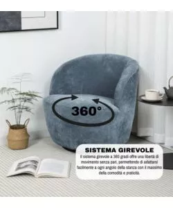 POLTRONA GIREVOLE BELLAHOME "AURA" AZZURRO 62X62X70 CM