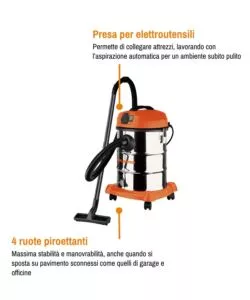 Aspiratore solidi liquidi elettrico Dolomitech 1200W 30lt 33l/s