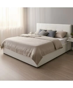 Letto matrimoniale contenitore BellaHome "Dual" rivestito in ecopelle bianco 160x190 cm