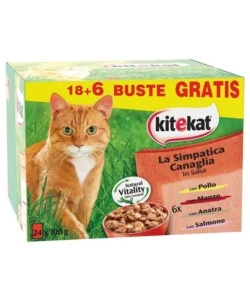 Confezione 24 bustine alimento umido per gatto KiteKat "La simpatica Canaglia" 24x85 gr