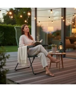 Sedia da esterno pieghevole reclinabile "Lipari" cordonata salvia 105x62x64 cm