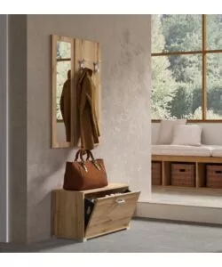 Mobile da ingresso con specchio "Trento" effetto quercia 72x35x143 cm