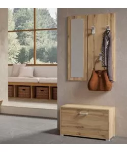 Mobile da ingresso con specchio "Trento" effetto quercia 72x35x143 cm