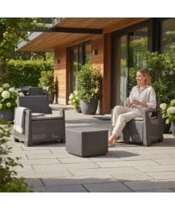 Set da giardino "Sorrento" in polipropilene antracite 2 sedute e tavolino