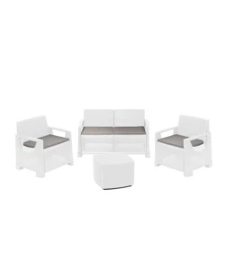 Set da giardino "Bellagio" in polipropilene bianco 4 sedute e tavolino