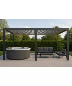 PERGOLA BIOCLIMATICA MOTORIZZATA RIVIERA "QUADRIFOGLIO TWIN" IN ALLUMINIO ANTRACITE 7,8X4X2,5 MT
