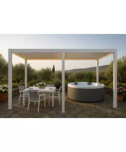 PERGOLA BIOCLIMATICA MOTORIZZATA RIVIERA "QUADRIFOGLIO TWIN" IN ALLUMINIO BIANCO 7,8X4X2,5 MT