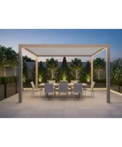 PERGOLA BIOCLIMATICA MOTORIZZATA RIVIERA "QUADRIFOGLIO" IN ALLUMINIO BEIGE 4X3X2,5 MT