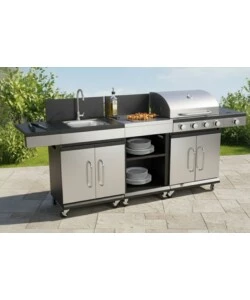 CUCINA DA ESTERNO RIVIERA "ARTEMISIA" CON BARBECUE A GAS 4 FUOCHI 235X46X118 CM