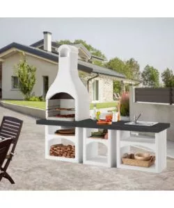 CUCINA DA ESTERNO PALAZZETTI "BRIONI" IN CEMENTO 250X70X225 CM